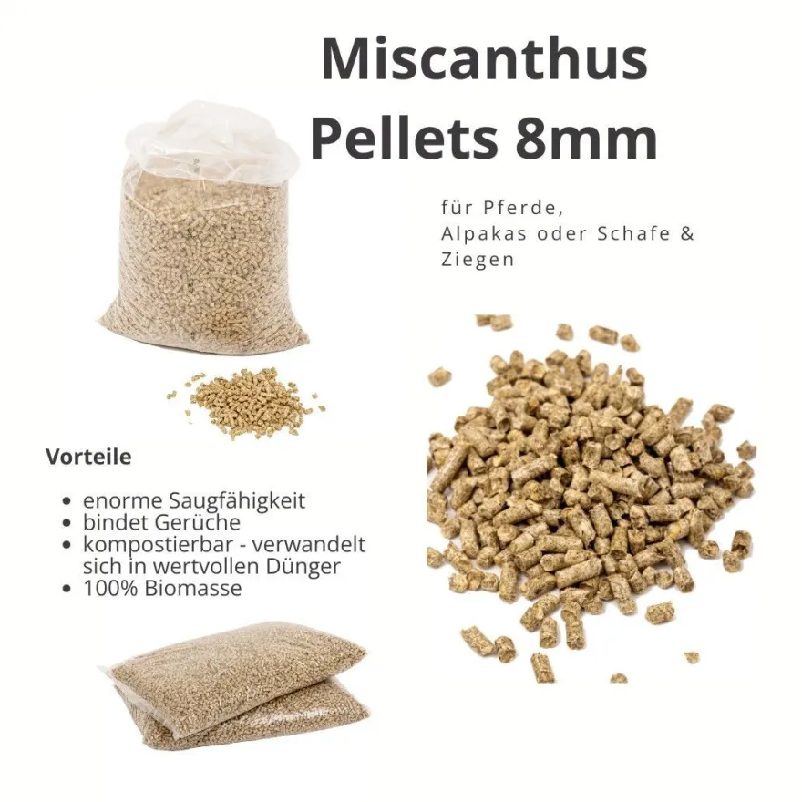 Großtier-Einstreu-Pellets 8mm aus Miscanthus 2 x 15kg Sack