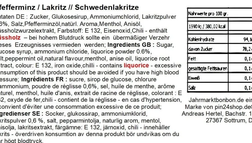 100 gr. Schwedenlakritze - Pfefferminz Lakritz von Jahrmarktbonbon
