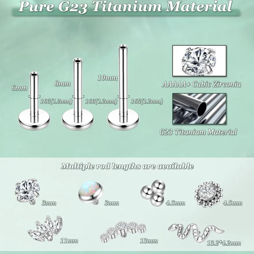 G23 Titan Helix Tragus Labret Lippenpiercing Set Gold Silber