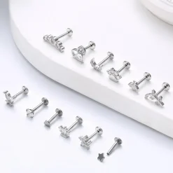 16G Tragus Helix Ohrringe Set Chirurgenstahl CZ Herz Stern Mond Blatt 12er