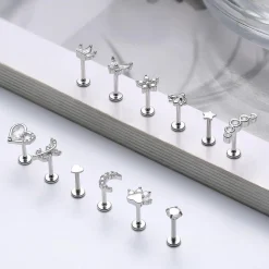 16G Tragus Helix Ohrringe Set Chirurgenstahl CZ Herz Stern Mond Blatt 12er