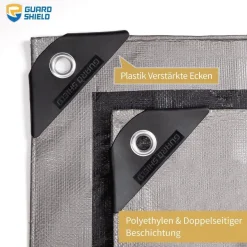 GUARD SHIELD Abdeckplane 3m x 6m Grau/Schwarz, Wasserdicht, 160g/m², mit Ösen