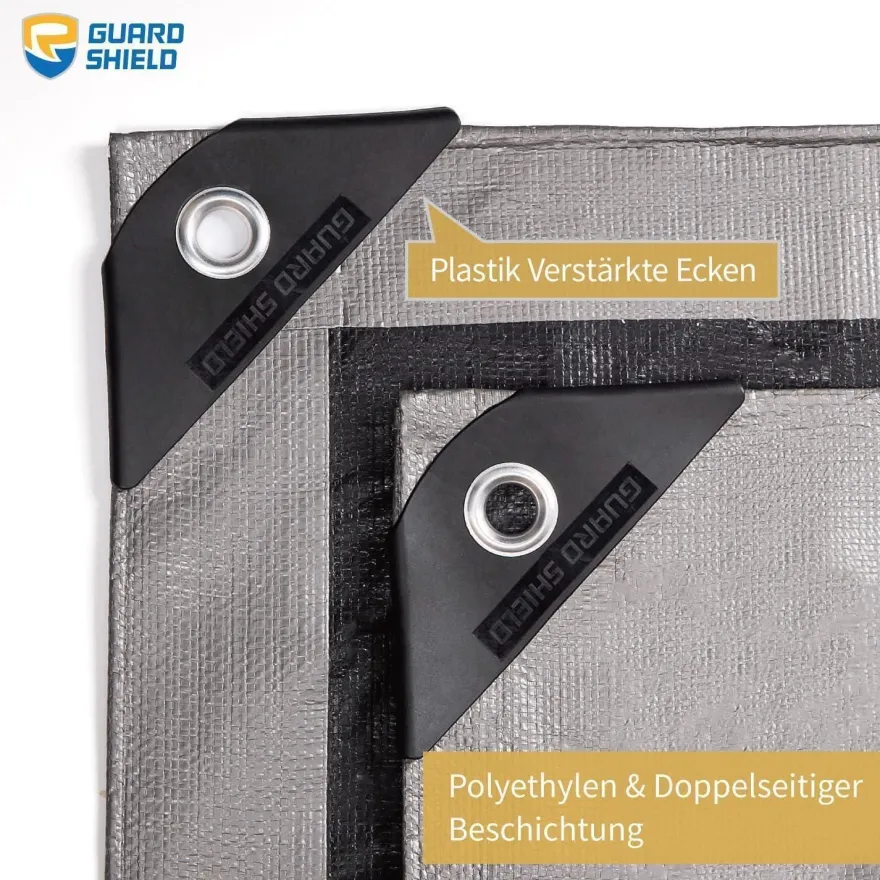 GUARD SHIELD Abdeckplane 3m x 6m Grau/Schwarz, Wasserdicht, 160g/m², mit Ösen