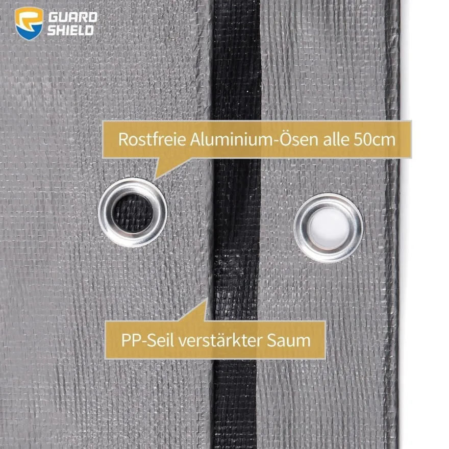 GUARD SHIELD Abdeckplane 3m x 6m Grau/Schwarz, Wasserdicht, 160g/m², mit Ösen