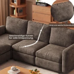 Guyii Modulares Ecksofa aus weichem Veloursstoff in Braun, Eckcouch mit Hocker