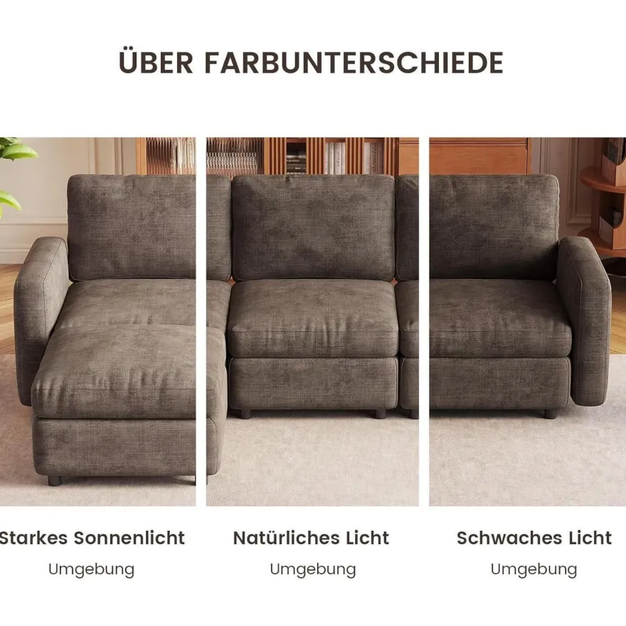 Guyii Modulares Ecksofa aus weichem Veloursstoff in Braun, Eckcouch mit Hocker
