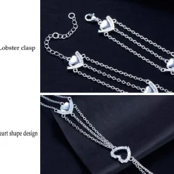 GW Herz Fußkettchen 925 Silber Zirkon Damen Fußschmuck Set