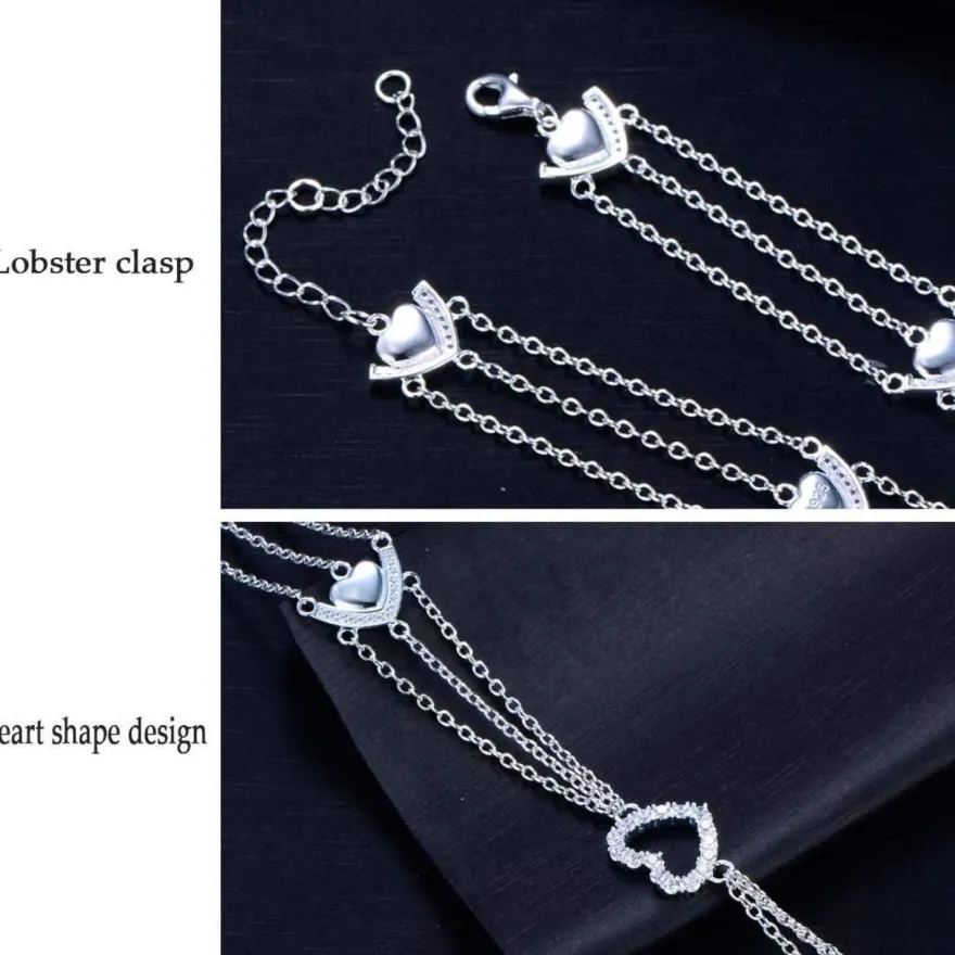 GW Herz Fußkettchen 925 Silber Zirkon Damen Fußschmuck Set