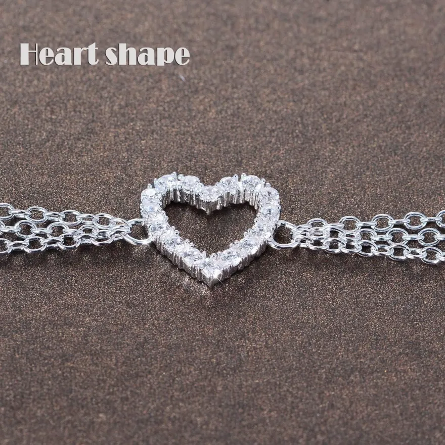GW Herz Fußkettchen 925 Silber Zirkon Damen Fußschmuck Set