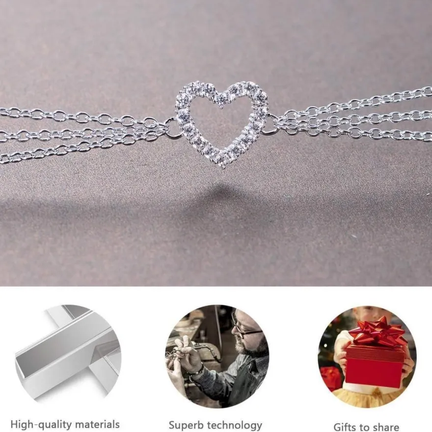 GW Herz Fußkettchen 925 Silber Zirkon Damen Fußschmuck Set