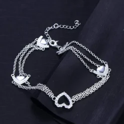 GW Herz Fußkettchen 925 Silber Zirkon Damen Fußschmuck Set