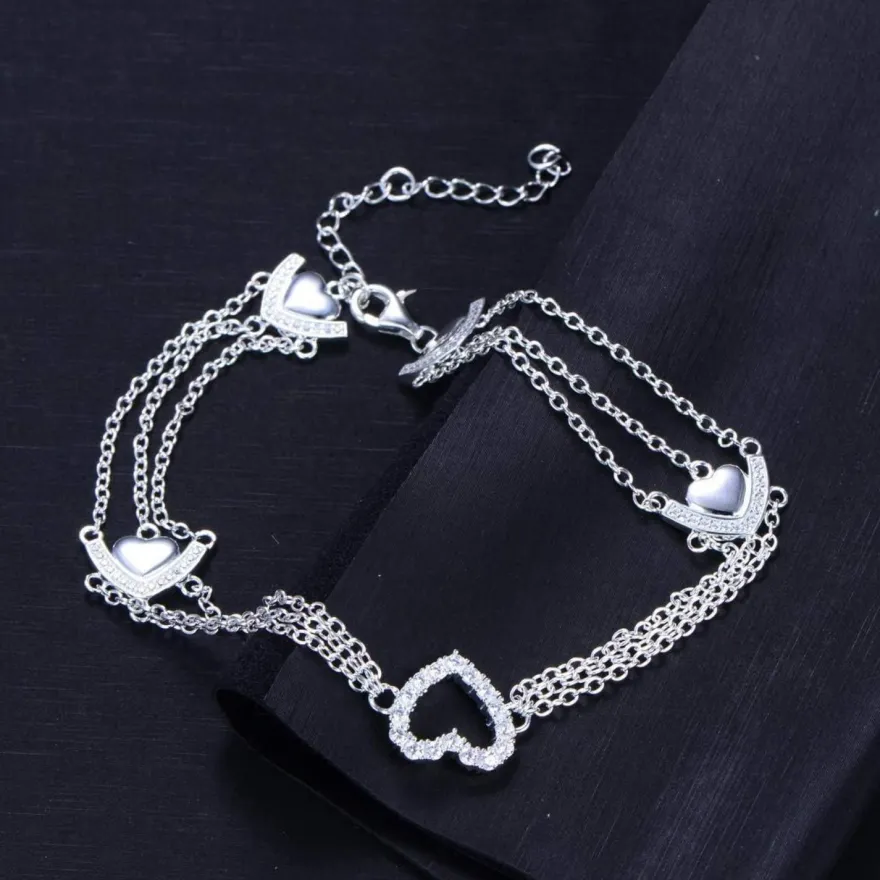 GW Herz Fußkettchen 925 Silber Zirkon Damen Fußschmuck Set