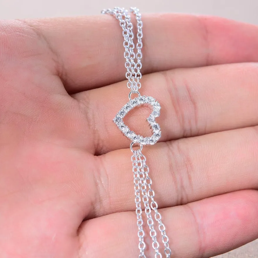 GW Herz Fußkettchen 925 Silber Zirkon Damen Fußschmuck Set