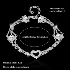GW Herz Fußkettchen 925 Silber Zirkon Damen Fußschmuck Set