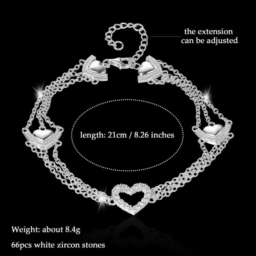 GW Herz Fußkettchen 925 Silber Zirkon Damen Fußschmuck Set
