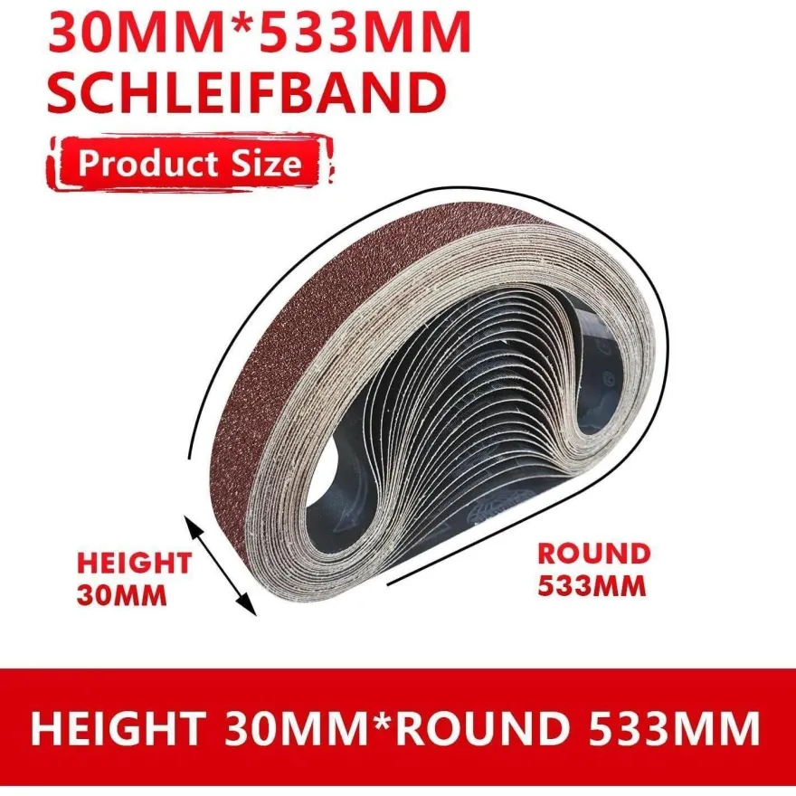 GZKTY Schleifbänder 30 x 533 mm, 25 Stück Set, 5 Körnungen (80/120/150/240/400)
