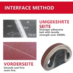 GZKTY Schleifbänder 30 x 533 mm, 25 Stück Set, 5 Körnungen (80/120/150/240/400)