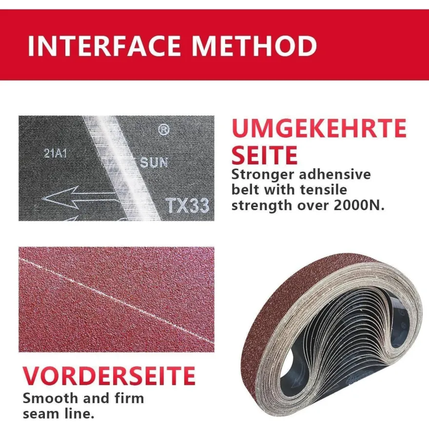 GZKTY Schleifbänder 30 x 533 mm, 25 Stück Set, 5 Körnungen (80/120/150/240/400)