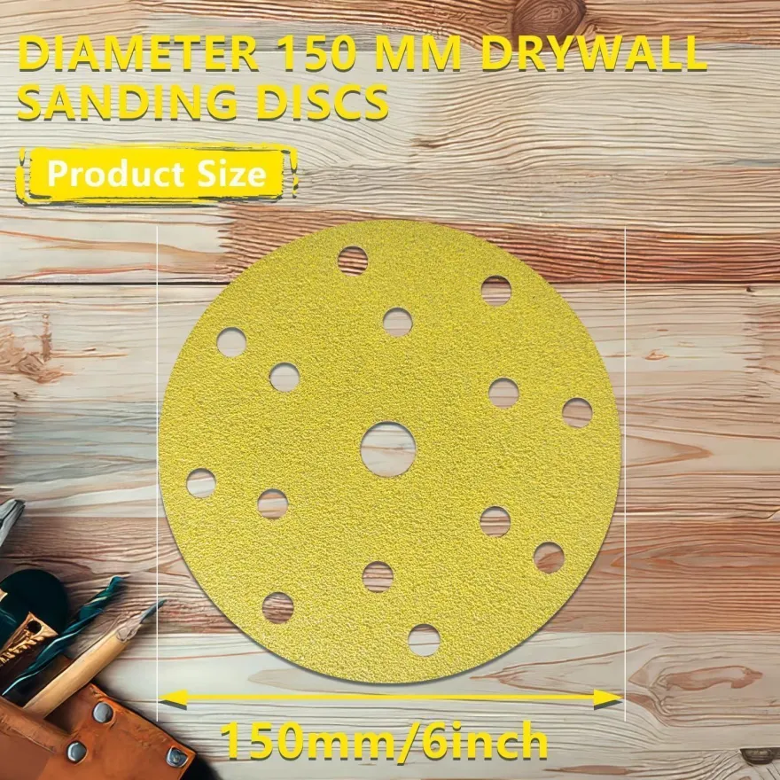 GZKTY Schleifpapier 150mm Klett, 50 Stück, 15 Loch, Körnung 100 für