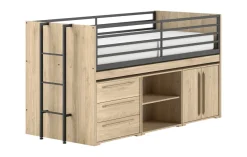 Halbhochbett 90x200 Keelia Eiche mit Kommoden und Regal
