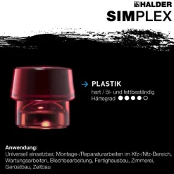 HALDER Simplex Schonhammer Ø 60 mm Gummi / Plastik rot mit Standfuß und Termpergus