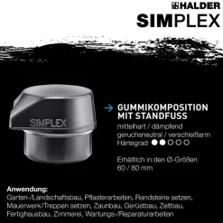 HALDER Simplex Schonhammer Ø 60 mm Gummi / Plastik rot mit Standfuß und Termpergus