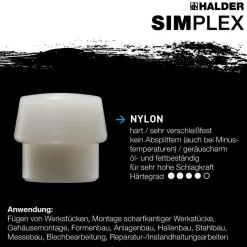 HALDER Simplex Schonhammer Ø 80 mm Gummi / Nylon mit extra kurzem Stiel und Termpe