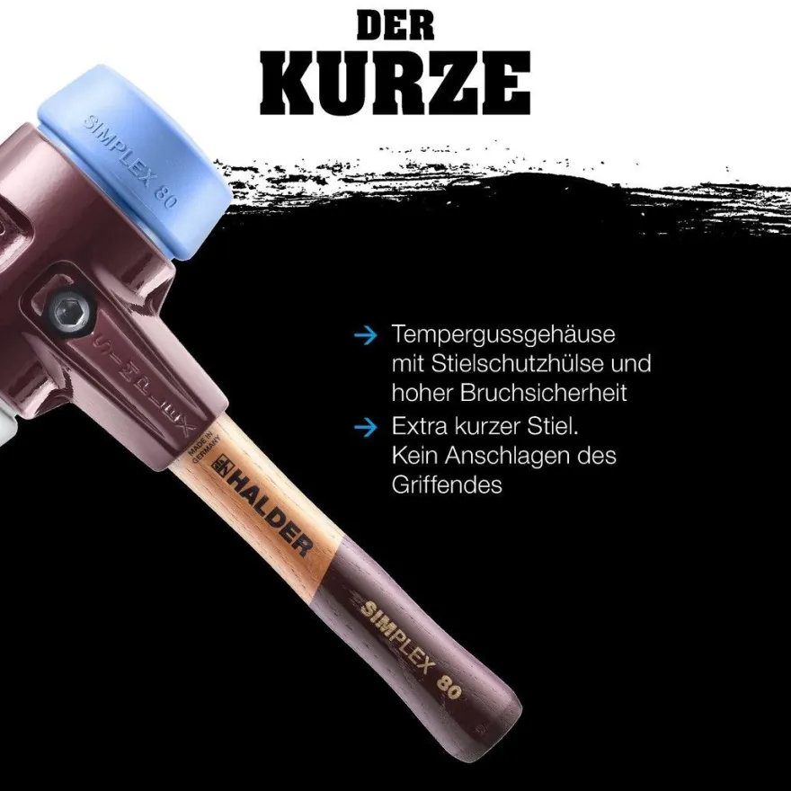 HALDER Simplex Schonhammer Ø 80 mm Gummi / Nylon mit extra kurzem Stiel und Termpe