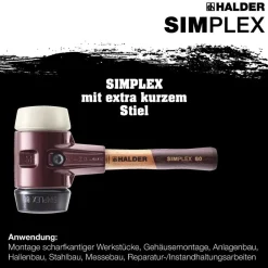 HALDER Simplex Schonhammer Ø 80 mm Gummi / Nylon mit extra kurzem Stiel und Termpe