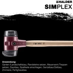 HALDER Simplex Vorschlaghammer Ø 60 mm Gummi mit Standfuß und Termpergussgehäuse