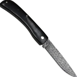 Haller Damast, Damast Taschenmesser mit Ebenholz Griff Nagelrille Klappmesser