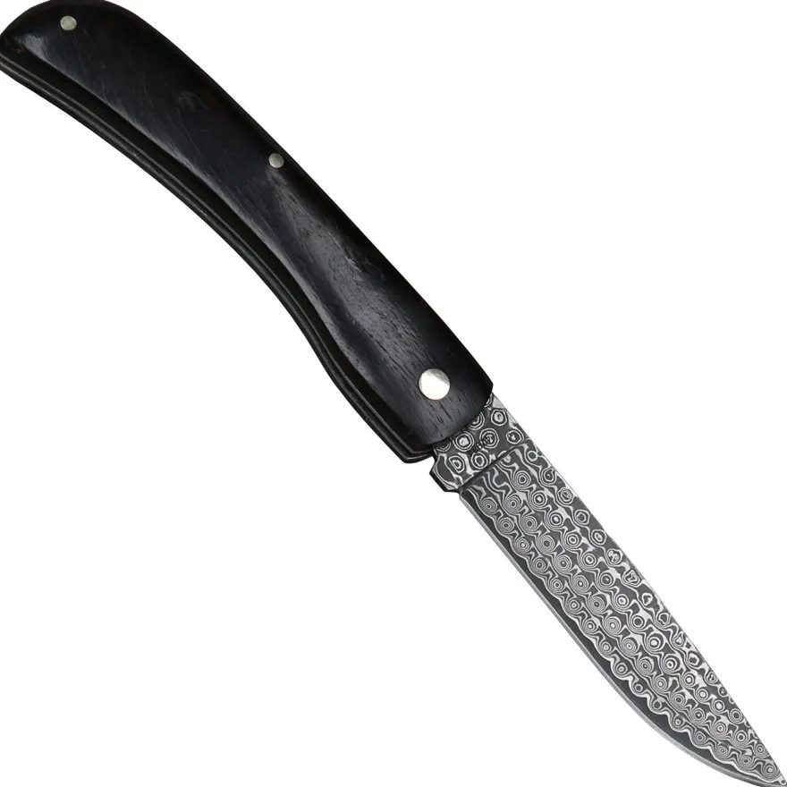 Haller Damast, Damast Taschenmesser mit Ebenholz Griff Nagelrille Klappmesser