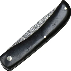 Haller Damast, Damast Taschenmesser mit Ebenholz Griff Nagelrille Klappmesser