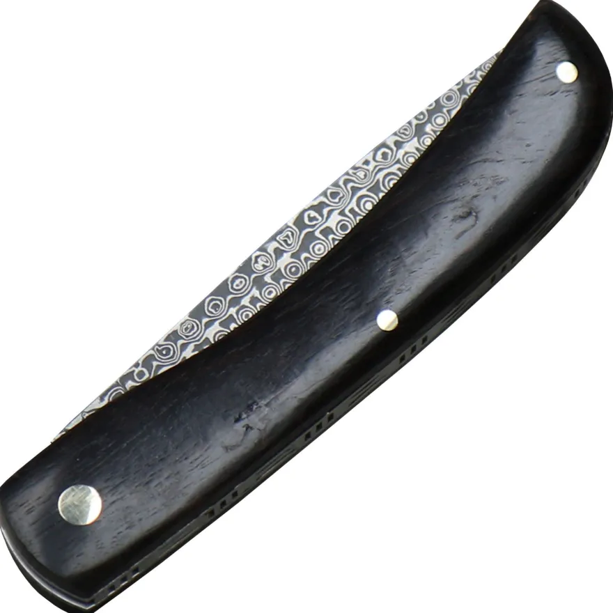 Haller Damast, Damast Taschenmesser mit Ebenholz Griff Nagelrille Klappmesser