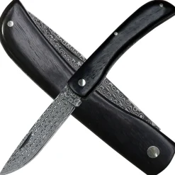 Haller Damast, Damast Taschenmesser mit Ebenholz Griff Nagelrille Klappmesser