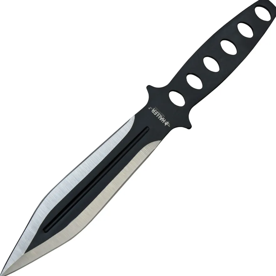 Haller großes Wurfmesser schwarz/ silber mit Nylonscheide (18 + )