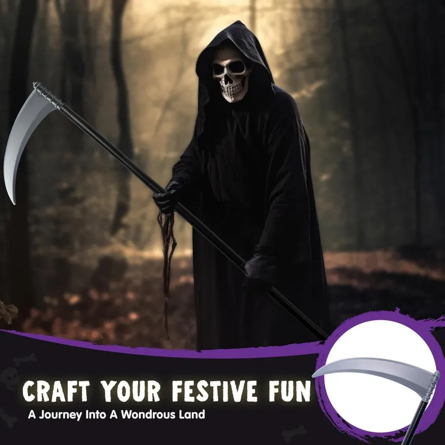 Halloween Sensenmann Kostüm Sense 150cm Horror Sichel Grim Reaper Cosplay