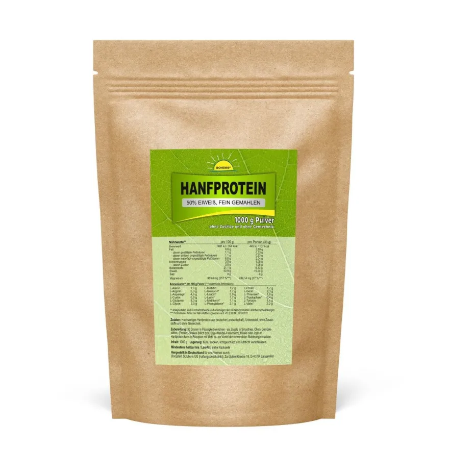 Hanfprotein Pulver 3 kg 50% Eiweiß, deutsche Landwirtschaft, Magnesium, Bonemis®
