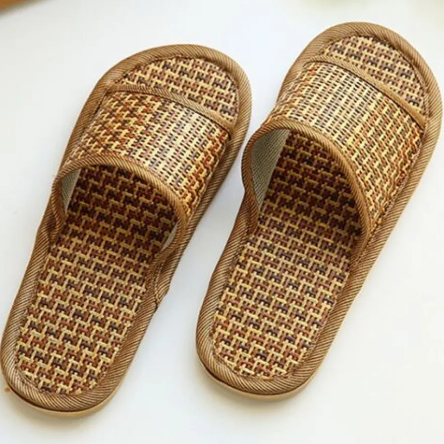 Hausschuhe Bambusleinen Flache Schuhe Flip-Flops Freizeit Indoor Offene Zehen