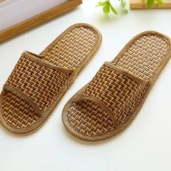 Hausschuhe Bambusleinen Flache Schuhe Flip-Flops Freizeit Indoor Offene Zehen