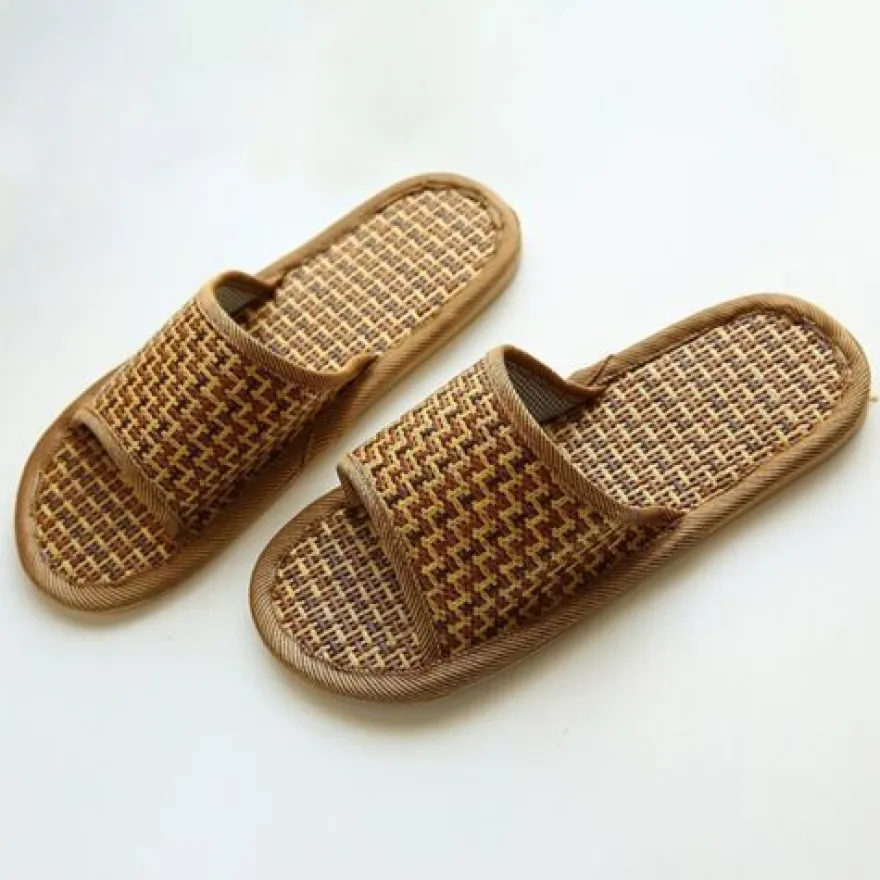 Hausschuhe Bambusleinen Flache Schuhe Flip-Flops Freizeit Indoor Offene Zehen