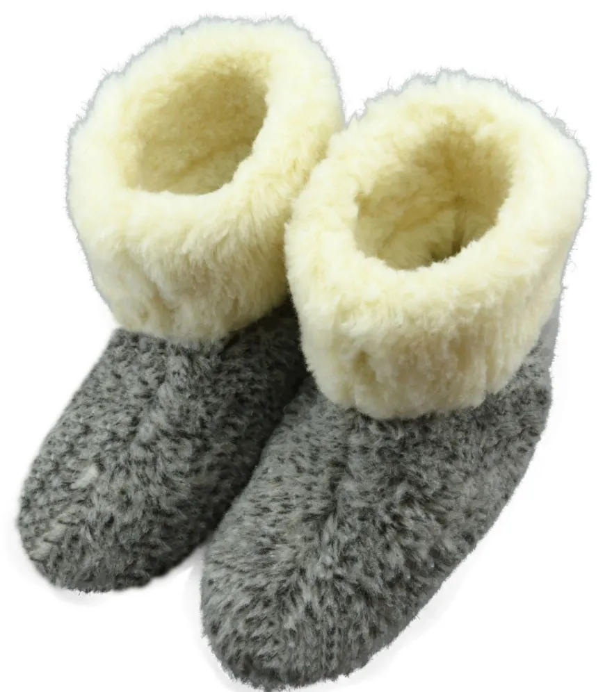 Hausschuhe Hüttenschuhe Lammfell 100% Schafwolle Schaffell Pantoffeln Grau 35-48