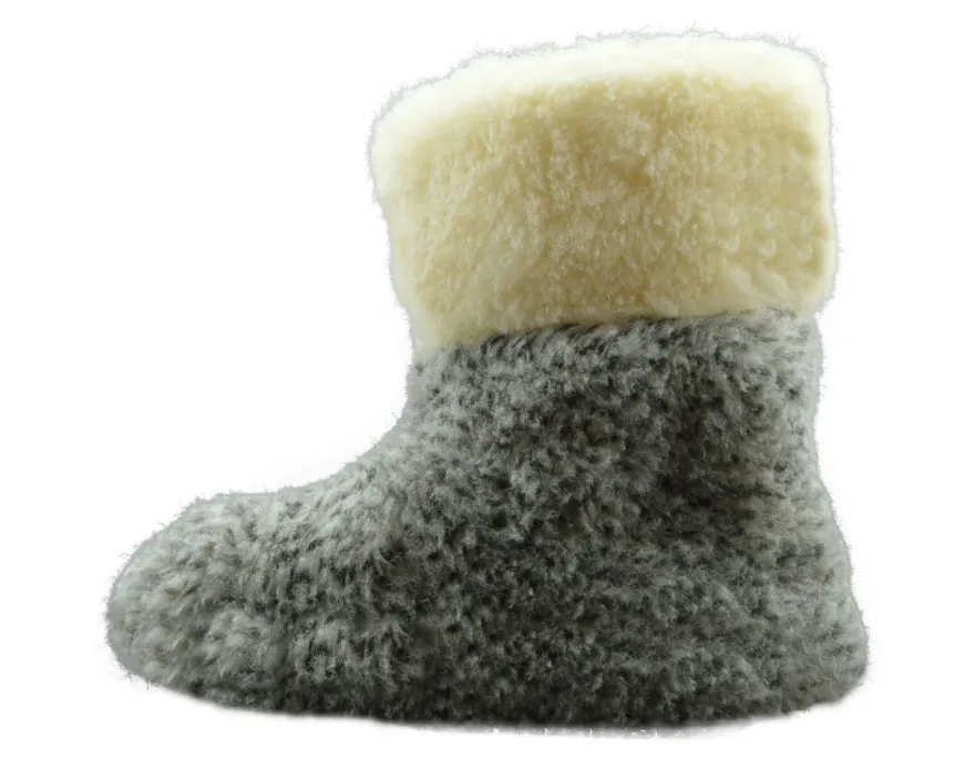 Hausschuhe Hüttenschuhe Lammfell 100% Schafwolle Schaffell Pantoffeln Grau 35-48