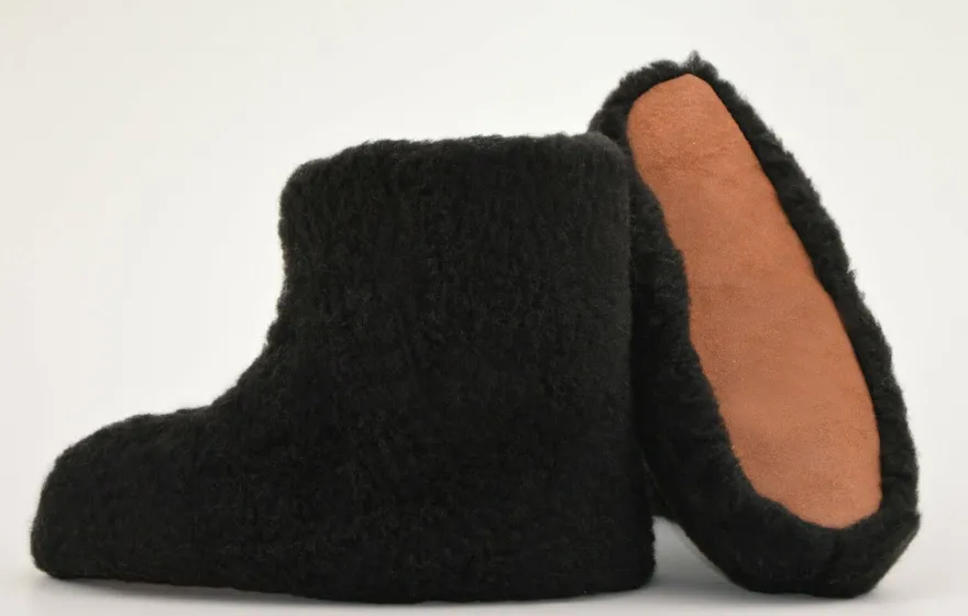 Hausschuhe Hüttenschuhe Lammfell Schafwolle Schaffell Wildleder Schwarz Gr.36-47