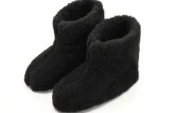 Hausschuhe Hüttenschuhe Lammfell Schafwolle Schaffell Wildleder Schwarz Gr.36-47