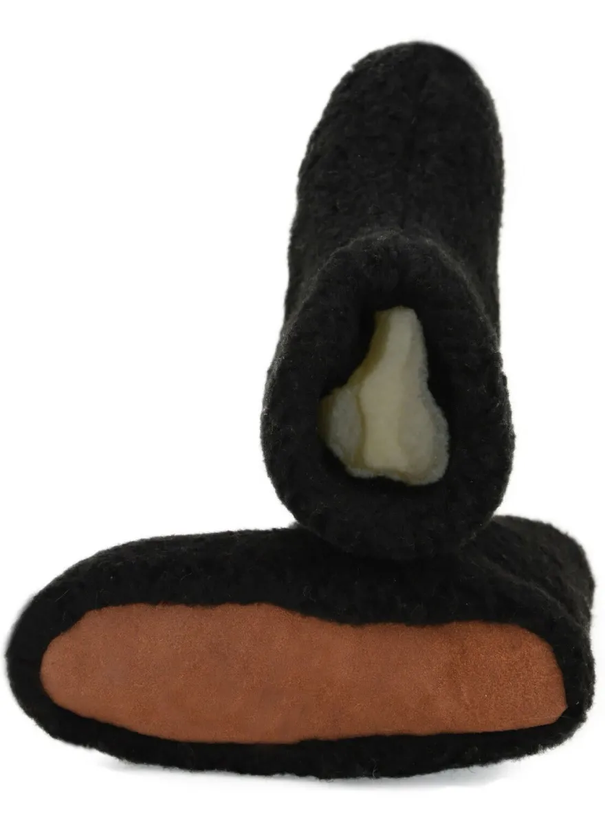 Hausschuhe Hüttenschuhe Lammfell Schafwolle Schaffell Wildleder Schwarz Gr.36-47