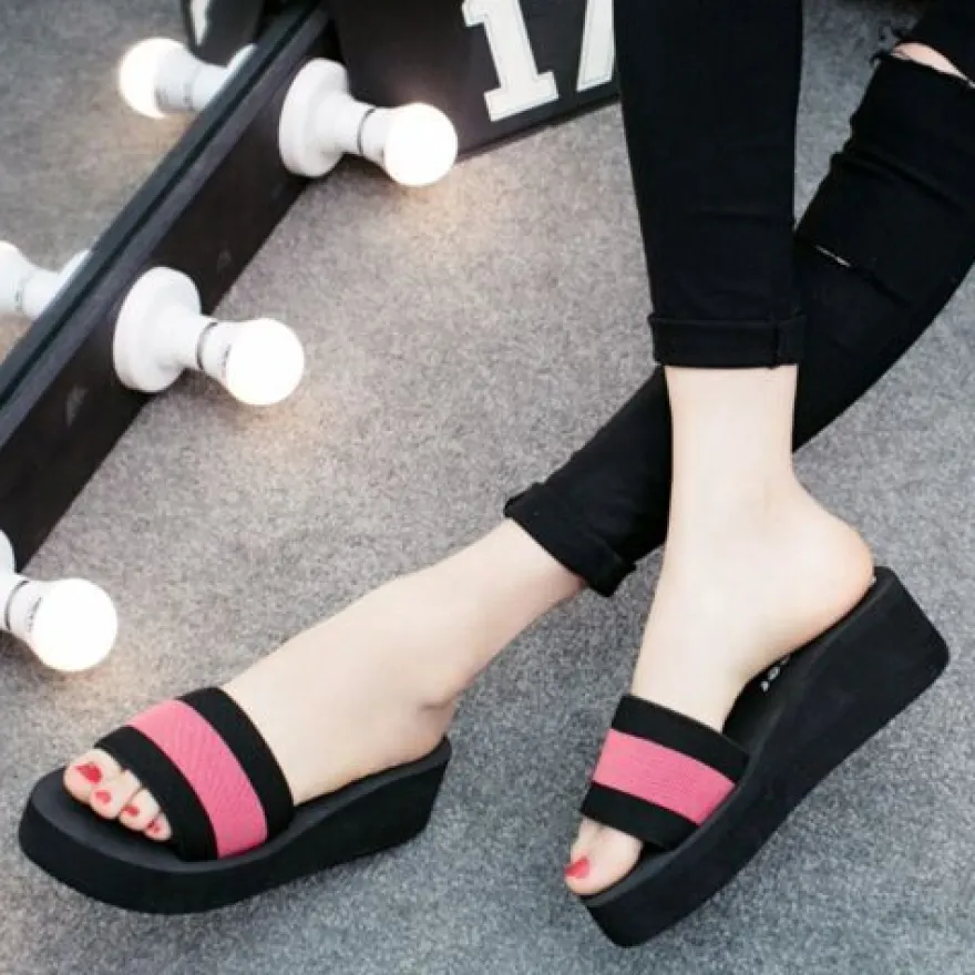 Hausschuhe Slope Heel atmungsaktiv Freizeitschuhe Flip-Flops hochhackig