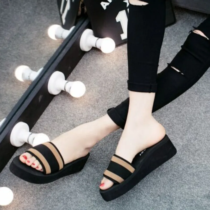 Hausschuhe Slope Heel atmungsaktiv Freizeitschuhe Flip-Flops hochhackig