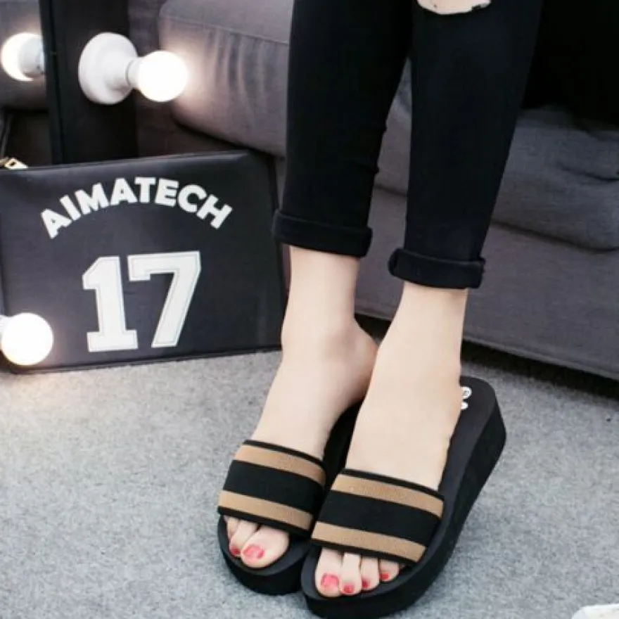 Hausschuhe Slope Heel atmungsaktiv Freizeitschuhe Flip-Flops hochhackig