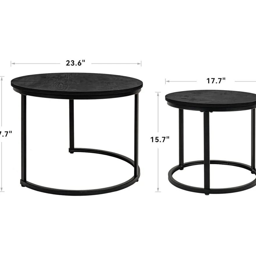 Hawthyhome 2er Beistelltisch Set rund, Couchtisch aus Holz mit Metallrahmen